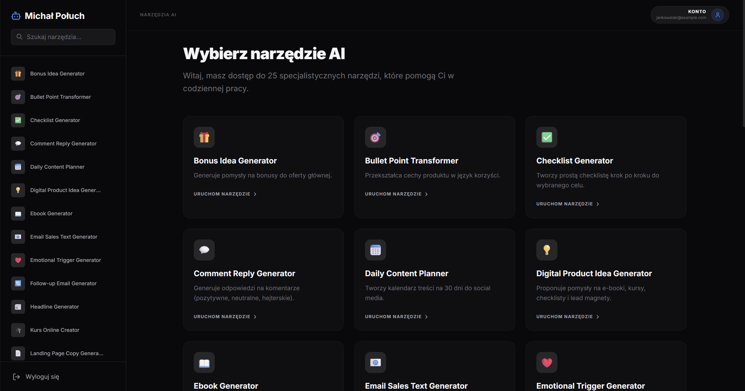 Ekran główny po zalogowaniu